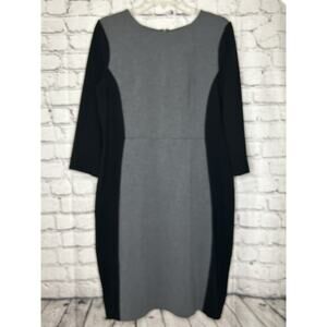Talbots Women’s Grey Black Color Block 3/4 Sleeve Ponte Knit Sheath Dress Size 8